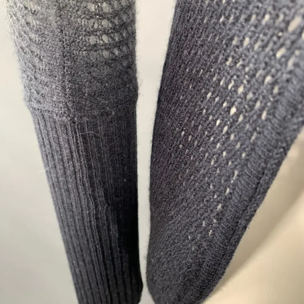KOKUN Size XS Grey Navy Cashmere Ombre Open Knit Pullover